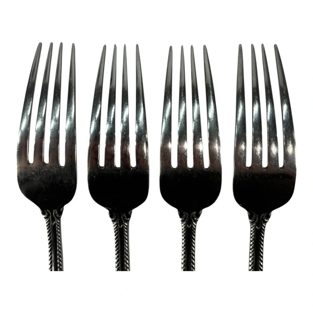 4 - Lenox Tudor Bead Augusta Dinner Forks 18/10 Stainless Steel Flatware